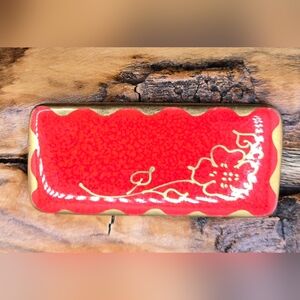 Art Nouveau/Deco Brooch Red Enamel on Gold Tone Vintage 2.25" X 1"